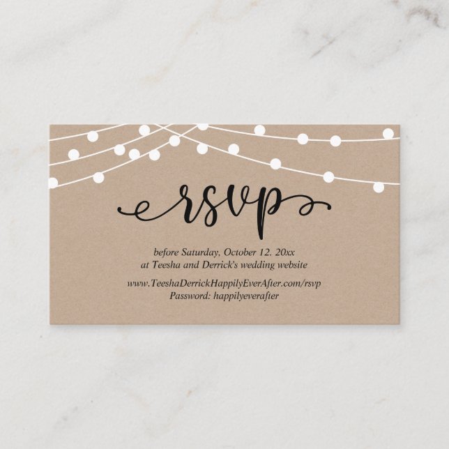 Wedding RSVP, Rustic Kraft String Lights Begleitkarte (Vorderseite)