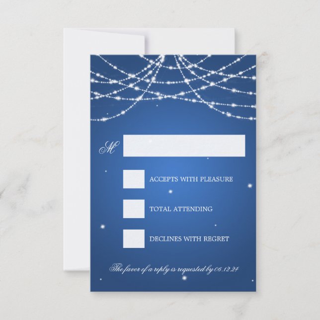 Wedding RSVP Sparkling String Blue Karte (Vorderseite)