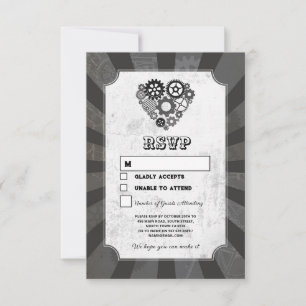 Wedding RSVP Steampunk Wedding Hearts Cogs Retro Einladung