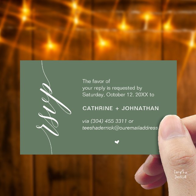 Wedding RSVP via Text Message or Email, Reminder Begleitkarte (Wedding RSVP via Text Message, Phone  or Email, Reminder Enclosure Card in sage green)
