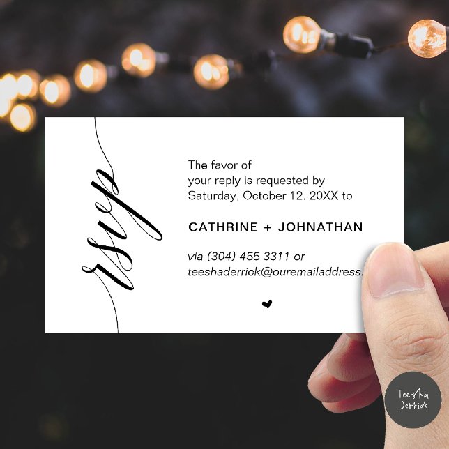 Wedding RSVP via Text Message or Email, Reminder Begleitkarte (Wedding RSVP via Text Message, Phone  or Email, Reminder Enclosure Card in Black and White)