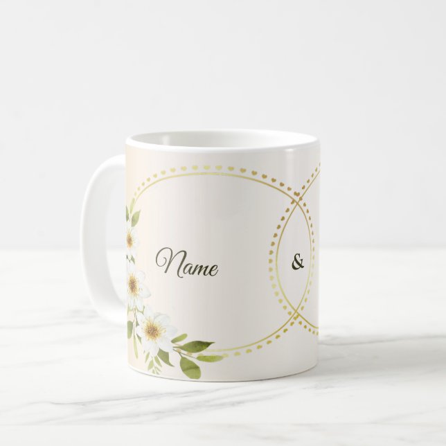 Wedding Rustic Golden Geometric White Floral Peach Kaffeetasse (Vorderseite Links)