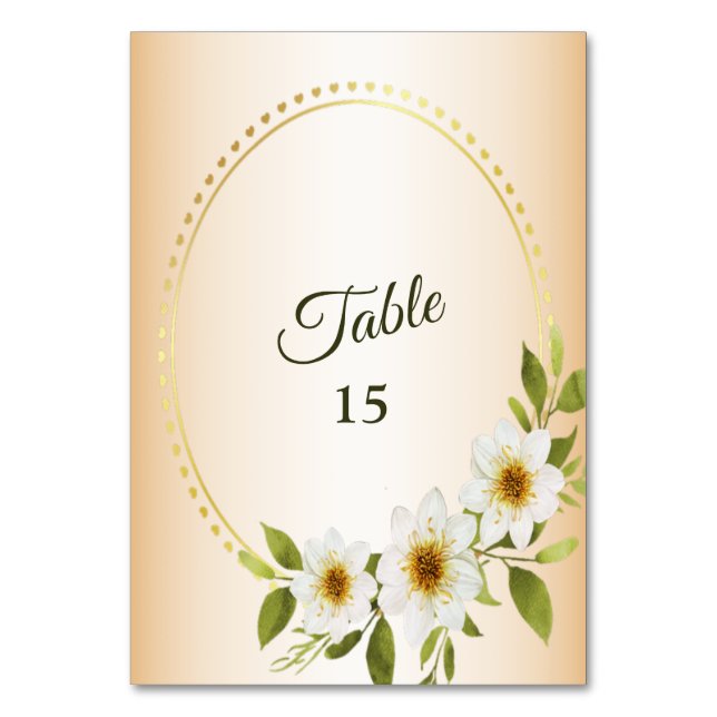 Wedding Rustic Golden Geometric White Floral Peach Tischnummer (Vorderseite)