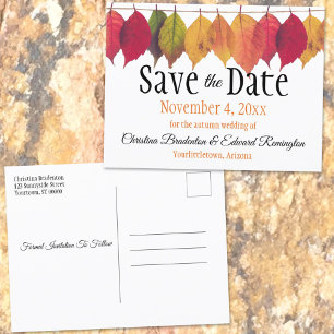 Wedding Save the Date Autumn Leaves on String Ankündigungspostkarte