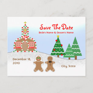 Wedding Save the Date - Lebkuchen-Kirchen-Szene Ankündigungspostkarte