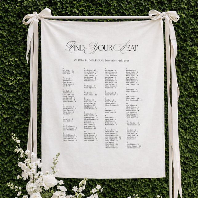 Wedding Seating Chart Alphabetical Fabric Wandteppich (Von Creator hochgeladen)