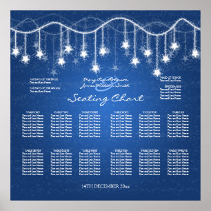 Wedding Seating Chart Shimmering Stars Blue 2 Poster
