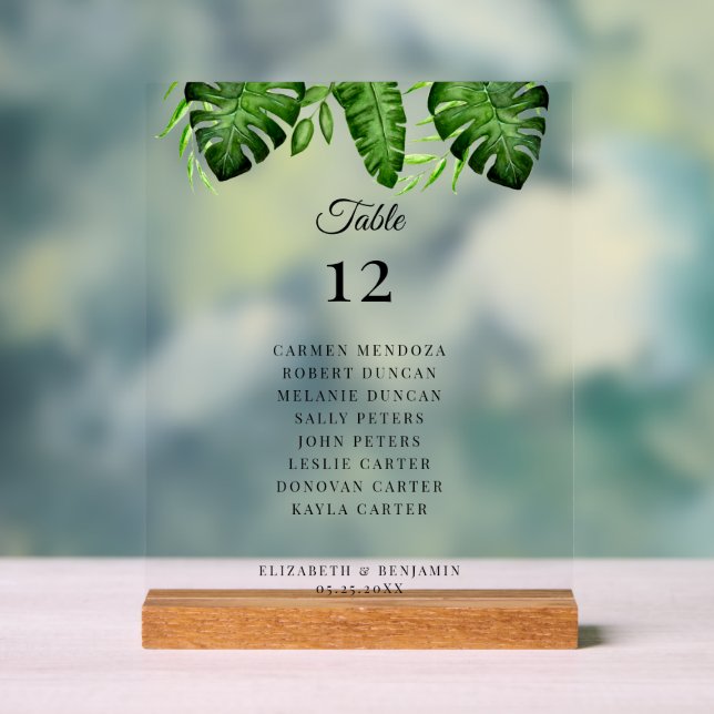 Wedding Seating Chart Table Tropical Greenery  Acrylschild (Neutral)