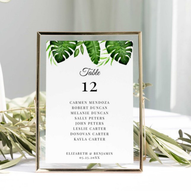 Wedding Seating Chart Table Tropical Greenery  Tischnummer (Von Creator hochgeladen)