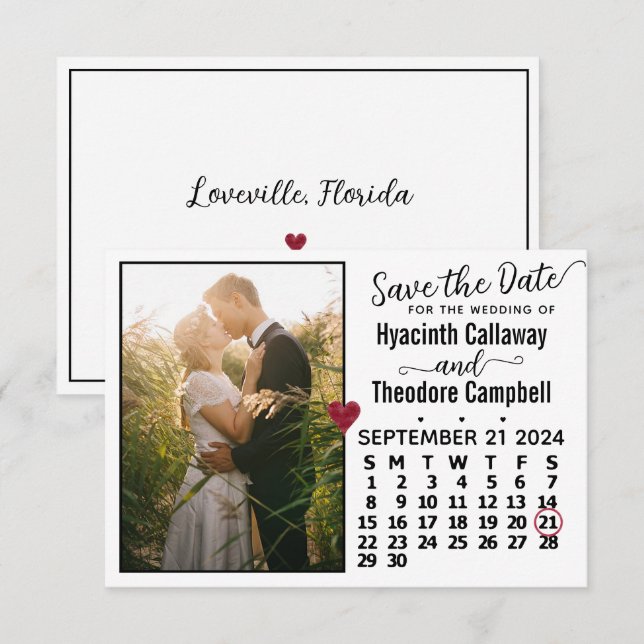 Wedding September 2024 Kalender Custom Foto White Save The Date (Vorne/Hinten)