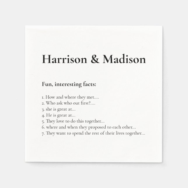 Wedding Serif ernennt Couple Fun Facts Paper Napki Serviette (Vorderseite)