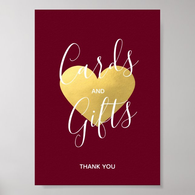 Wedding Sign Burgundy Gold Heart | KARTEN und GIFT Poster (Vorne)