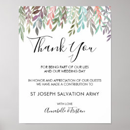 Wedding Sign – Donation Watercolor Greenery Sign Poster
