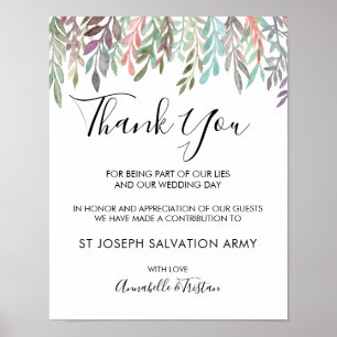 Wedding Sign – Donation Watercolor Greenery Sign Poster