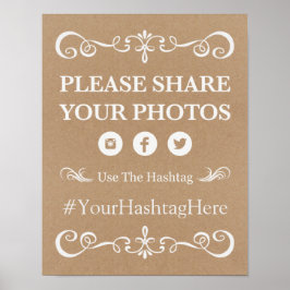 Wedding Sign - Hashtag Rustic Wedding Sign Poster