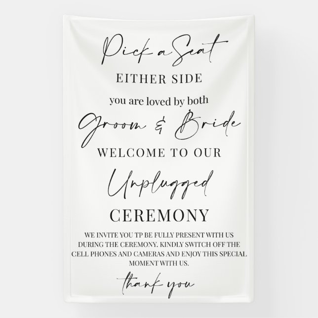 Wedding Sign – Pick a Seat, Not a Side | Unplugged Banner (Vertikal)