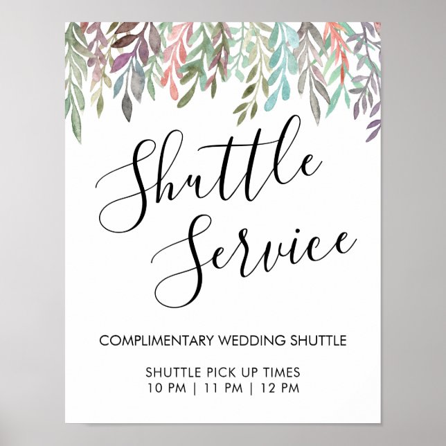 Wedding Sign - Shuttle Service Grünzeichen Poster (Vorne)