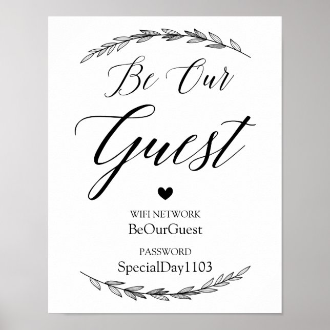 Wedding Sign - Wifi Password Laurel Wedding Sign Poster (Vorne)