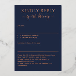 Wedding Simple Midnight Blue Navy Kindly Reply Folieneinladung