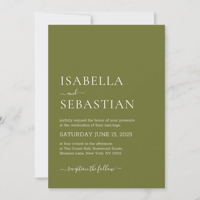 Wedding Simple Olive Drab Einladung (Vorderseite)