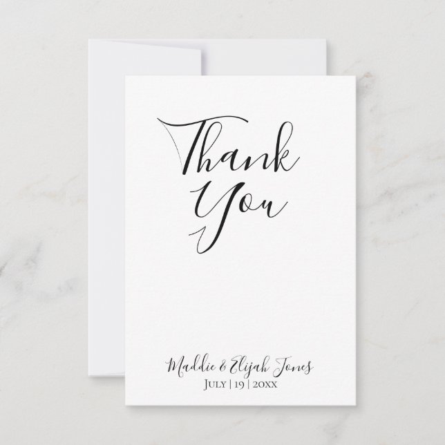 Wedding, Simple, Script, Black & White Thank You Dankeskarte (Vorderseite)
