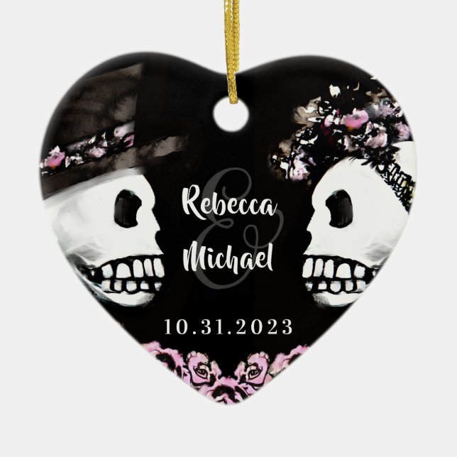 Wedding Skeletons Bride Groom Pink Floral Ornament (Vorne)