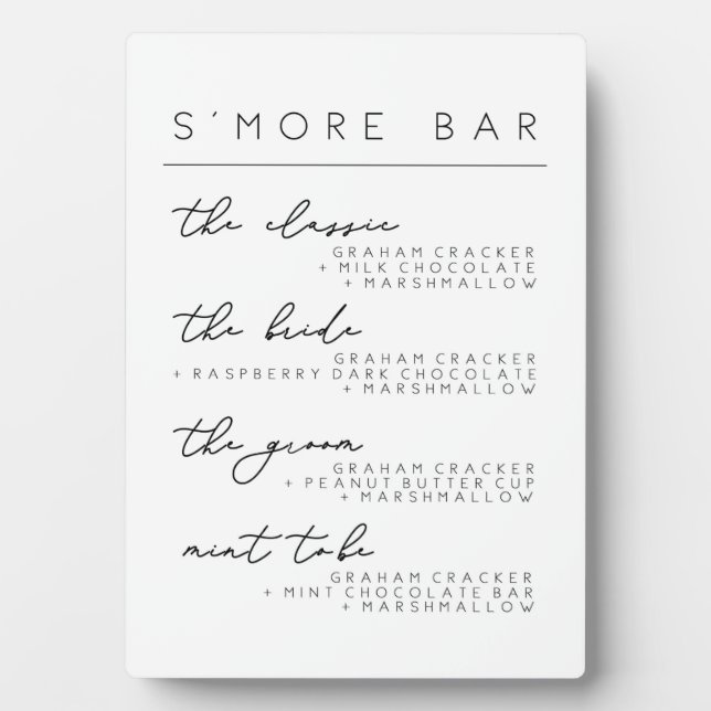 Wedding S'more Bar Menu Sign, mehr Rezept Poster Fotoplatte (Vorderseite)