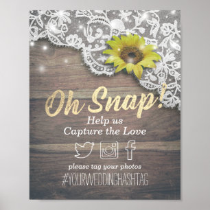 Wedding Snap Hashtag Spitzen Sonnenblumen Holzleuc Poster