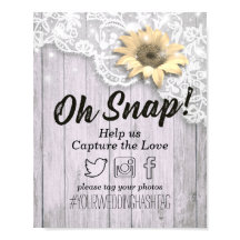 Wedding Snap Hashtag Spitzen Sonnenblumen Holzleuc