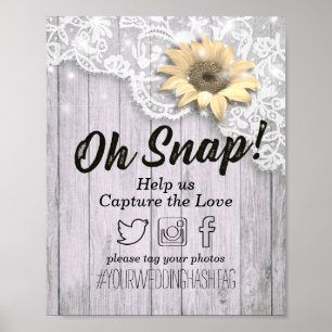 Wedding Snap Hashtag Spitzen Sonnenblumen Holzleuc Poster