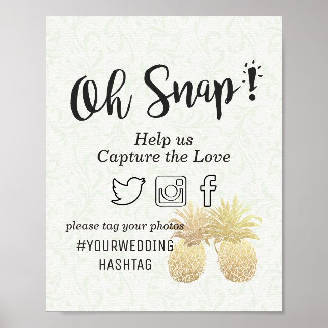Wedding Snap Hashtag Vintag Gold Ananas Couple Poster (Vorne)