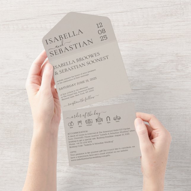Wedding Soft Beige All in one invite save the date All In One Einladung (Abreißtisch)