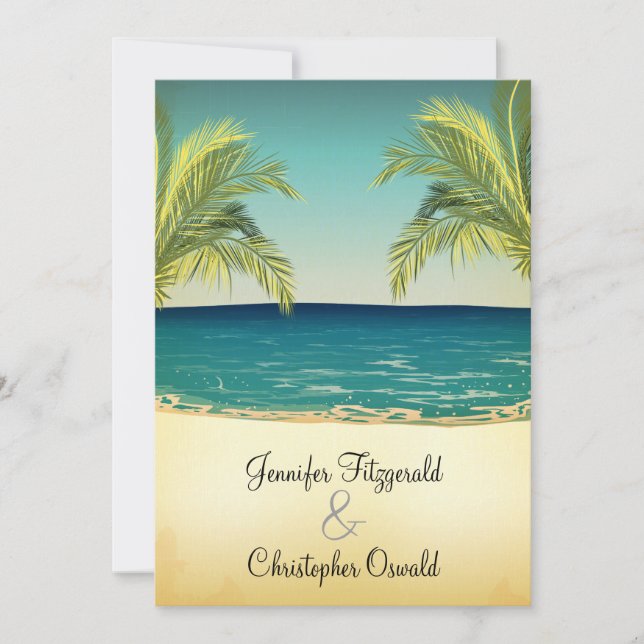 Wedding Sommer-Strand-und Palmen Einladung (Vorderseite)