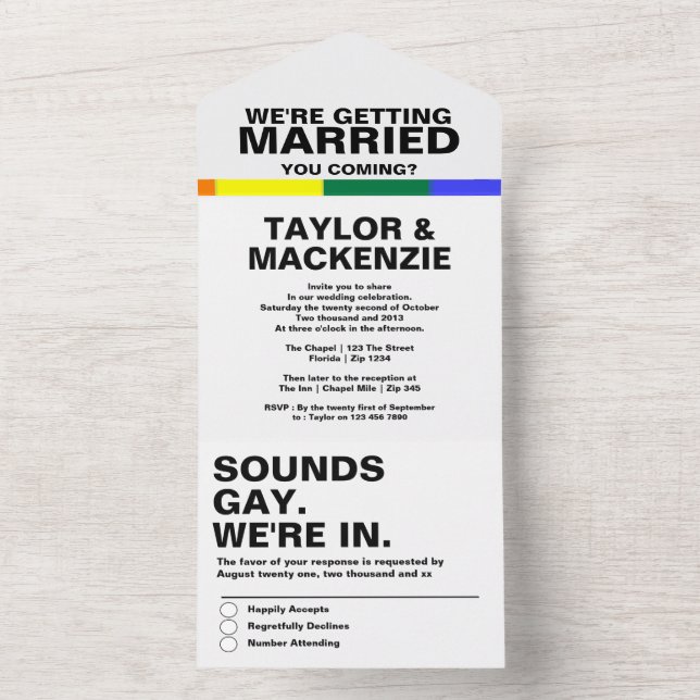 Wedding Sounds Gay Fun Rainbow Pride All In One Einladung (Innen Boden)