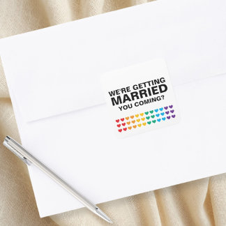 Wedding Sounds Gay Rainbow Heart Pride Quadratischer Aufkleber