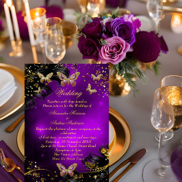 Wedding Sparkle lila Gold Black Butterfly Einladung