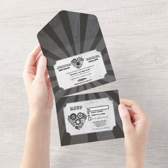 Wedding Steampunk Wedding Hearts Cog Einladung & U (Abreißen)