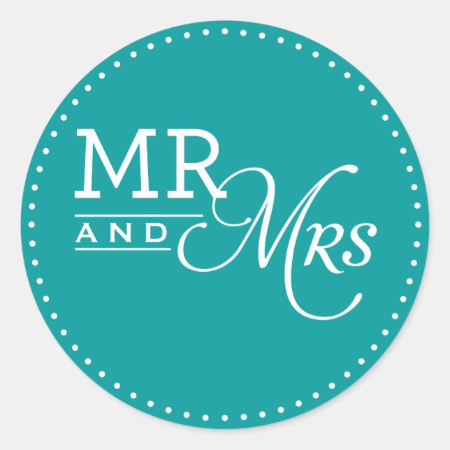 WEDDING STICKER mr & mrs moderne Typografie aquama (Vorderseite)