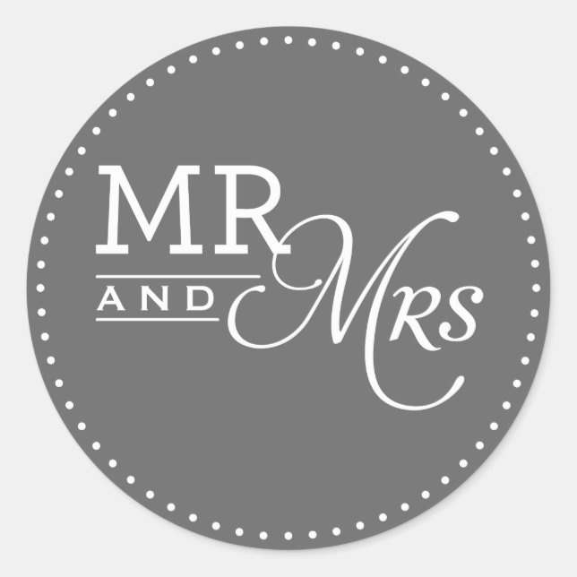 WEDDING STICKERS mr & mrs moderne Typografie grau (Vorderseite)