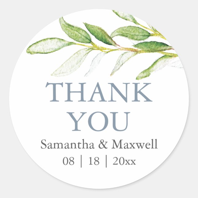 Wedding Stickers Thank You Simple Greenery (Vorderseite)