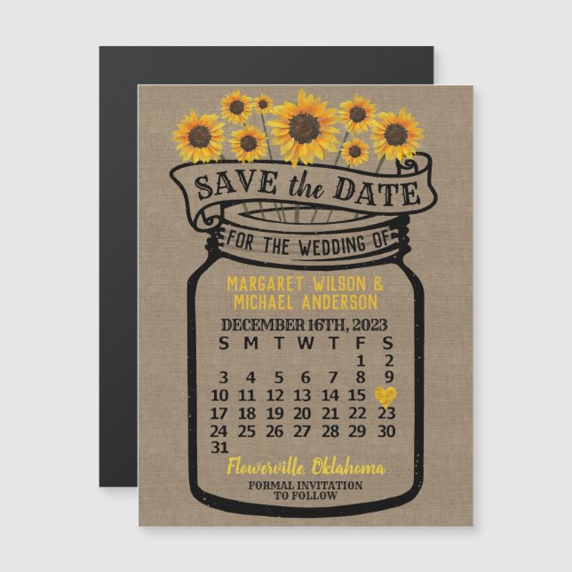 Wedding Sunflowers Jar Dezember 2023 Date Magnet (Vorne/Hinten)