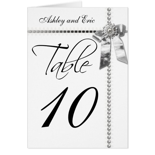 Wedding Table Number Card Silver Bow Ribbon Print (Vorne)