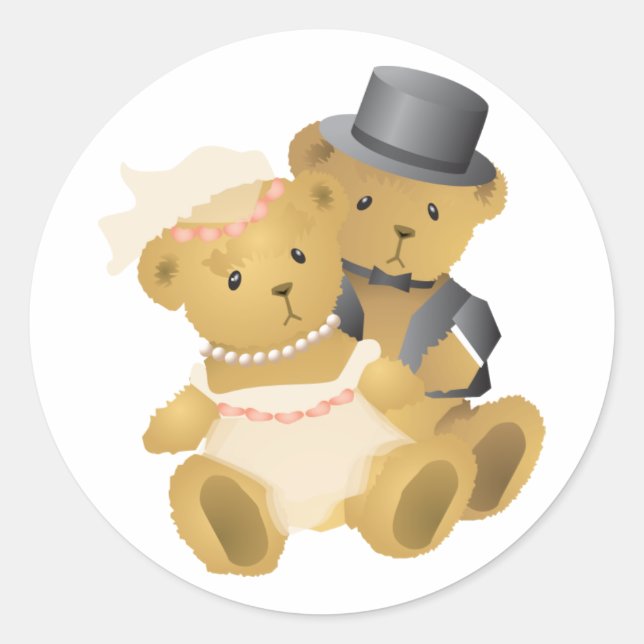Wedding Teddy Bear Couple Runder Aufkleber (Vorderseite)