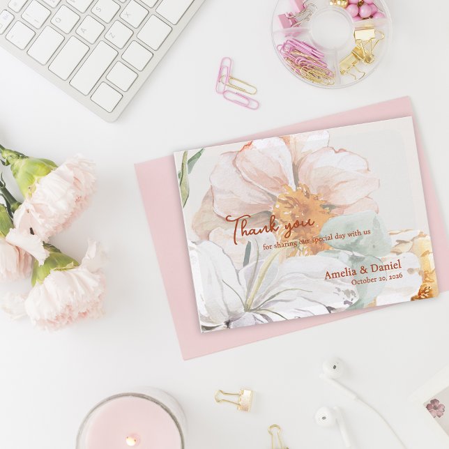 Wedding Thank You Card | Blush Peach Floral Postkarte (Floral Wedding Thank You Card | Blush Peach Watercolor Flowers)
