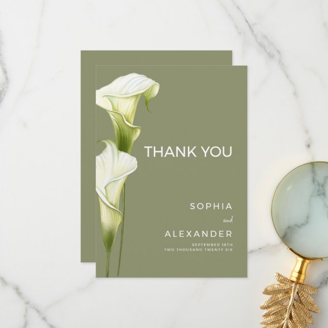 Wedding Thank You Cards "Delicate Calla Lilies" Dankeskarte (Vorderseite/Rückseite Beispiel)