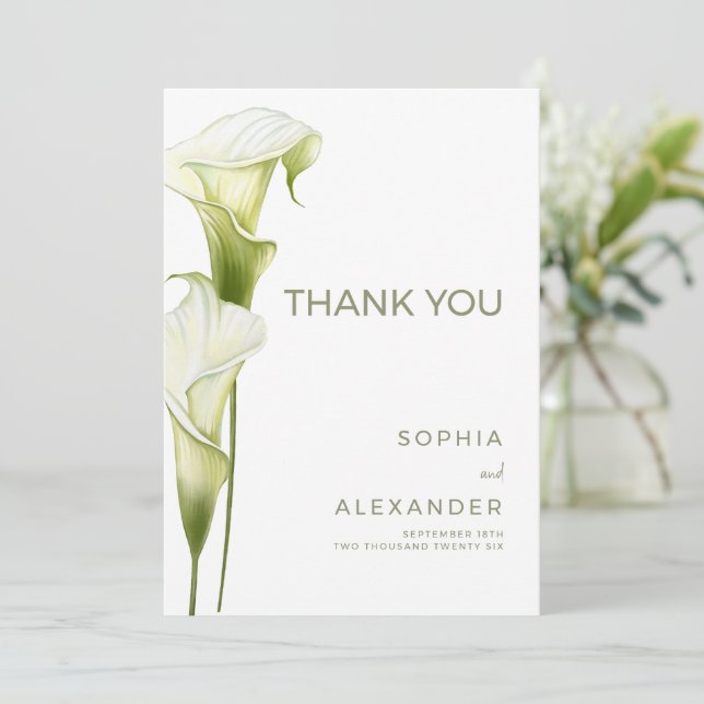 Wedding Thank You Cards "Delicate Calla Lilies" Dankeskarte (Stehend Vorderseite)