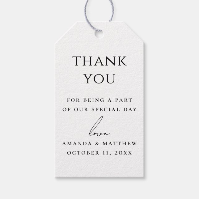 Wedding Thank You | Elegant Minimalist Clean Favor Geschenkanhänger (Vorderseite)
