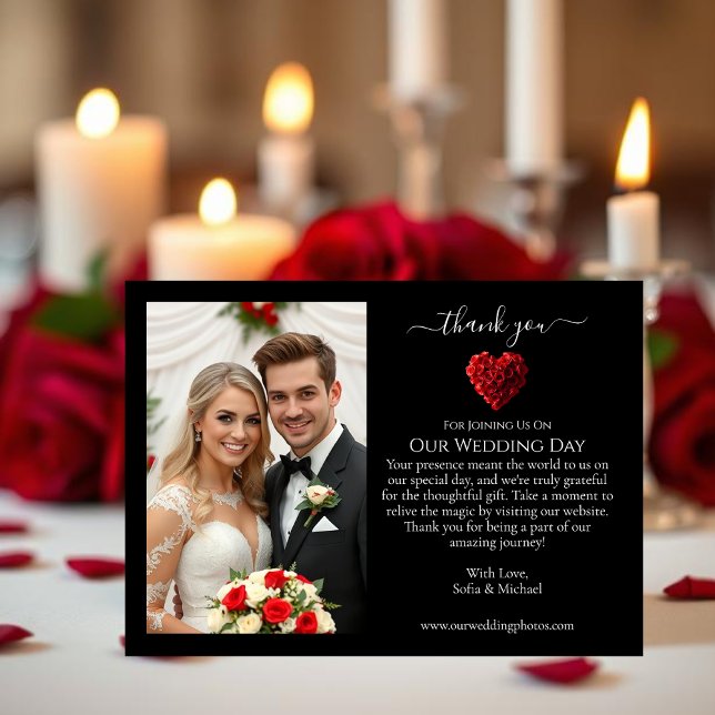 Wedding Thank You- Heart Shaped Red Roses Dankeskarte (Wedding Thank You- Heart Shaped Red Roses Thank You Card)