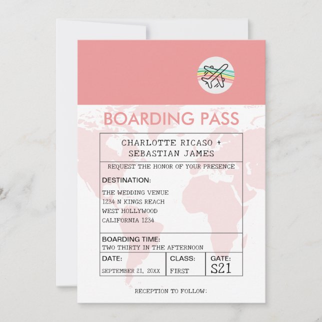 Wedding Travel Boarding Pass Novelty Einladung (Vorderseite)