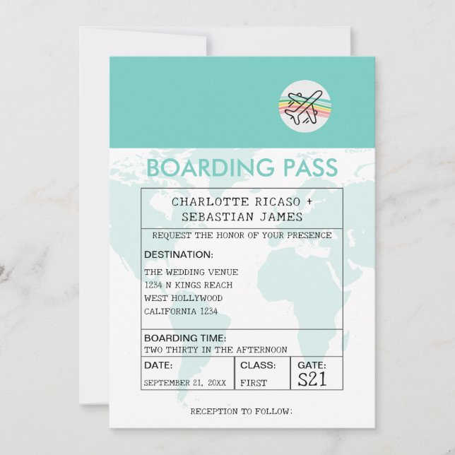 Wedding Travel Boarding Pass Novelty Einladung (Vorderseite)